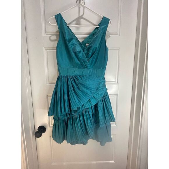 Max and Cleo turquoise ruffle cocktail dress size 4 - Picture 2 of 9